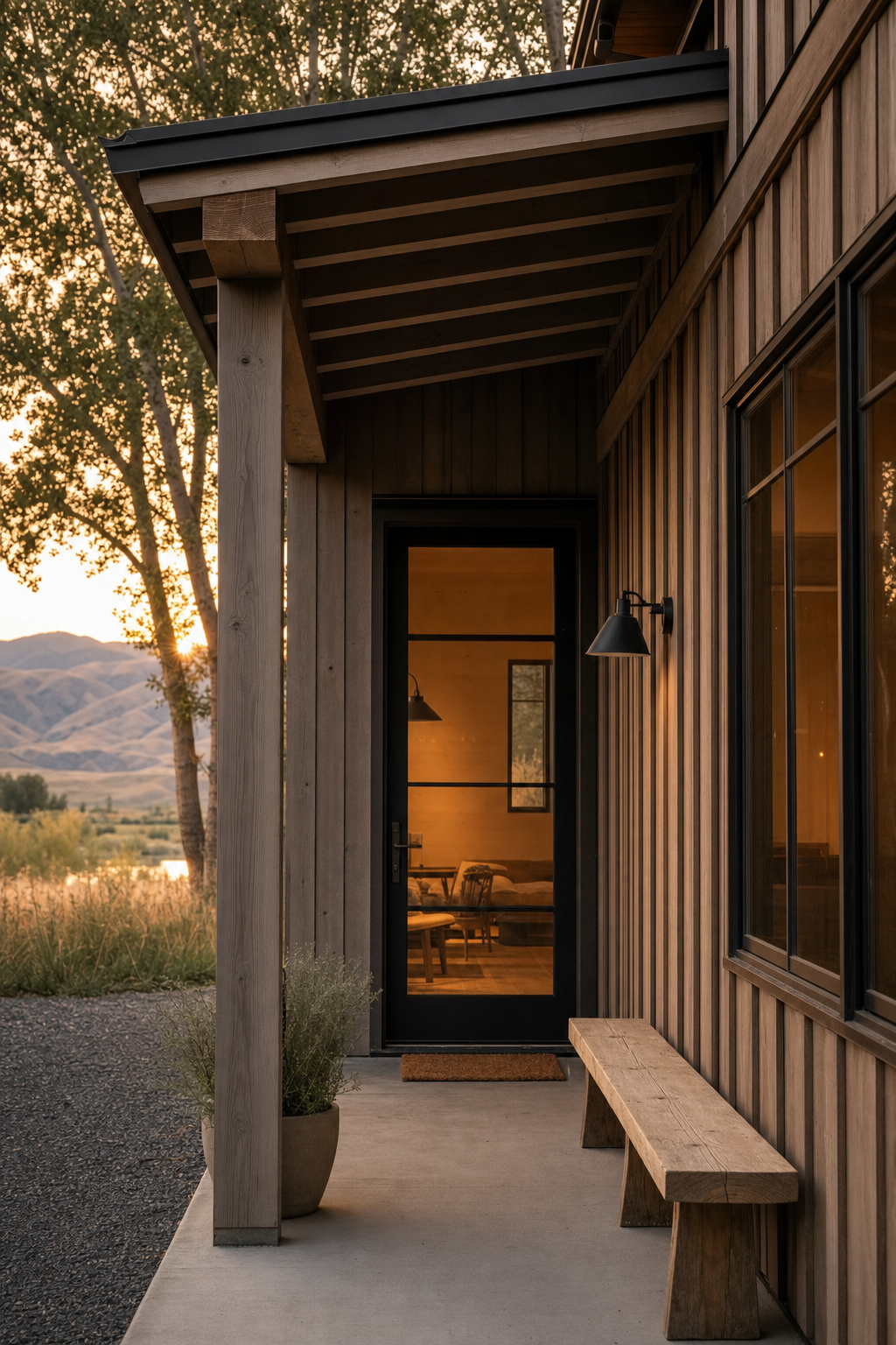 The porch of a Porter Group home at golden hour.